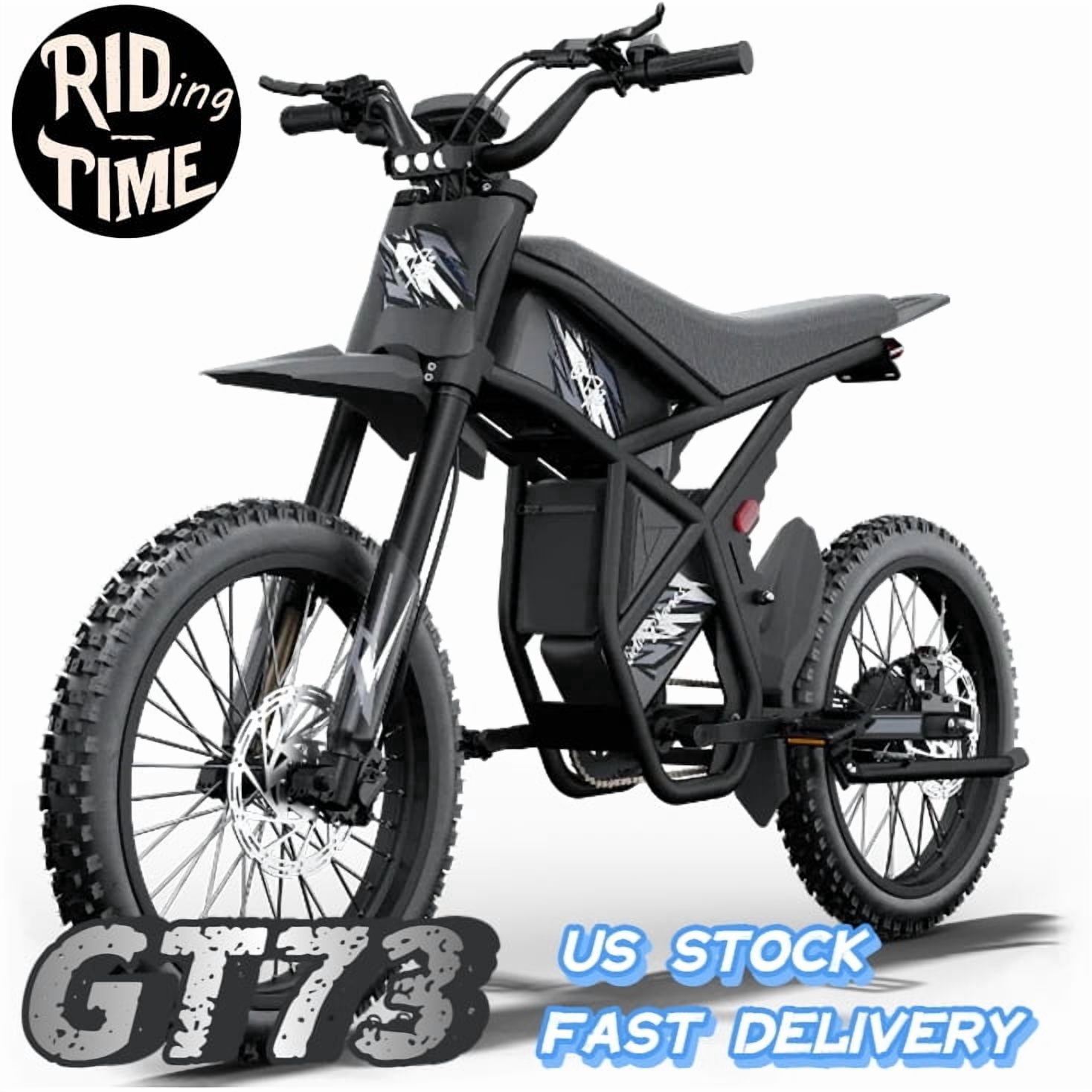 Riding'Times 2400W 48V Electric Dirt Bike for Adults Ridingtimes GT73,brushless Hub Motor,18.2AH*2 Electric BIKE with 25" tires digital screen Carbon Steel,BLACK