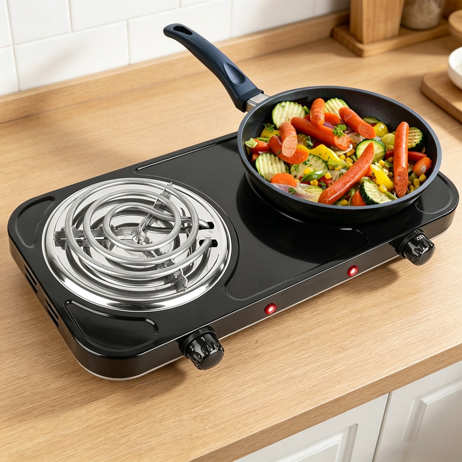 2000W Electric Double Burner Countertop with Hot Plates, Frying, Cooking, 23.6ｘ19.7ｘ15.7"
