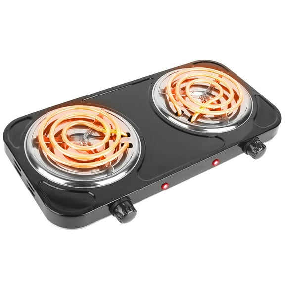 2000W Electric Double Burner Countertop with Hot Plates, Frying, Cooking, 23.6x19.7x15.7"