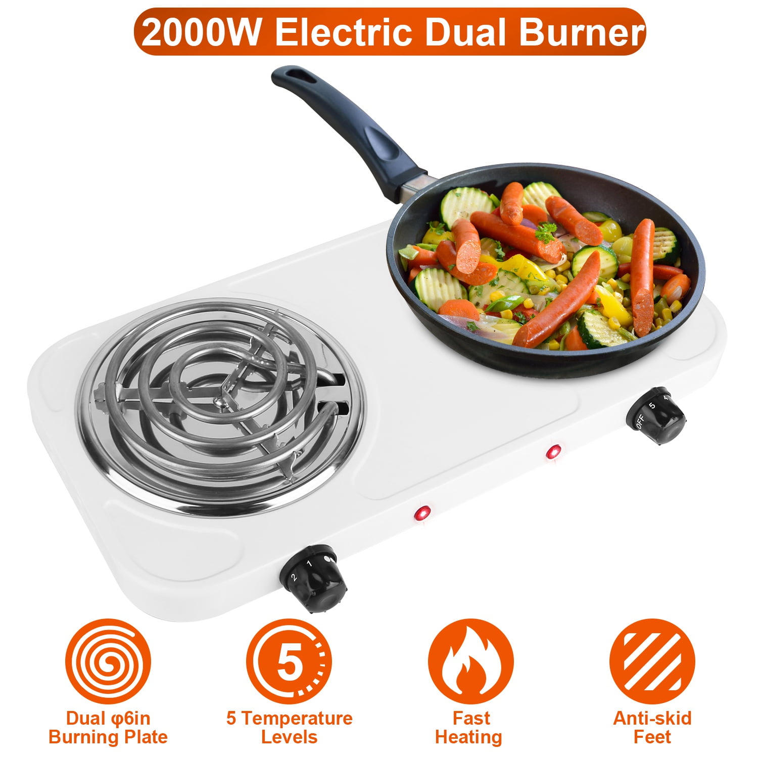 CUSIMAX Electric Burner Hot Plate for Cooking Cast Iron hot plates,  Adjustable Temperature Control, Non-Slip Rubber Feet Stainless Steel Easy  to