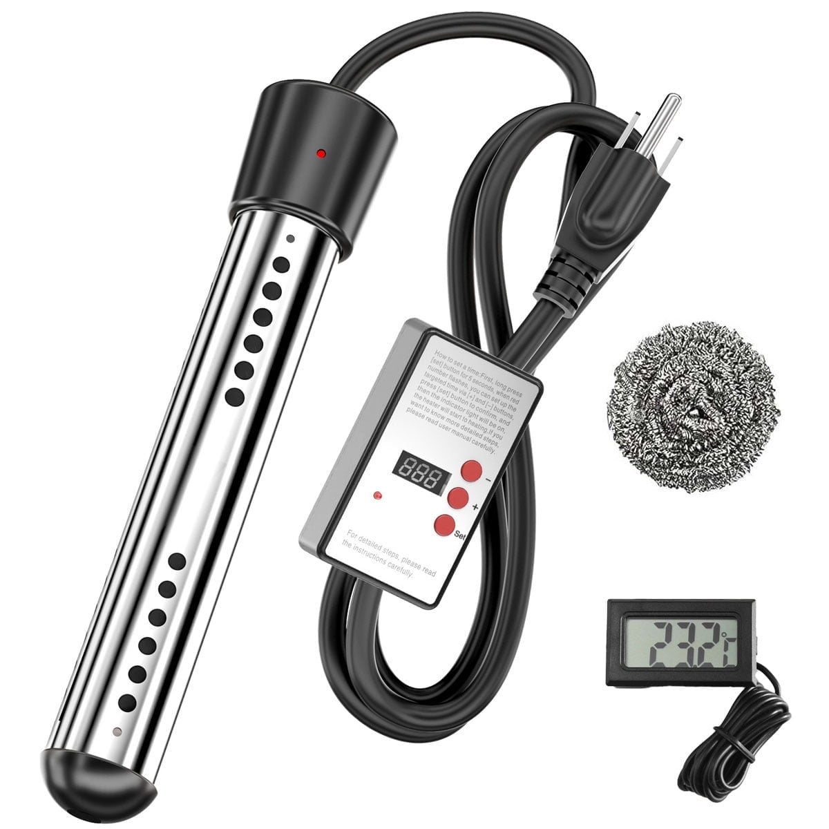 2000W Electric Immersion Water Heater with Timer & LCD Thermometer ...