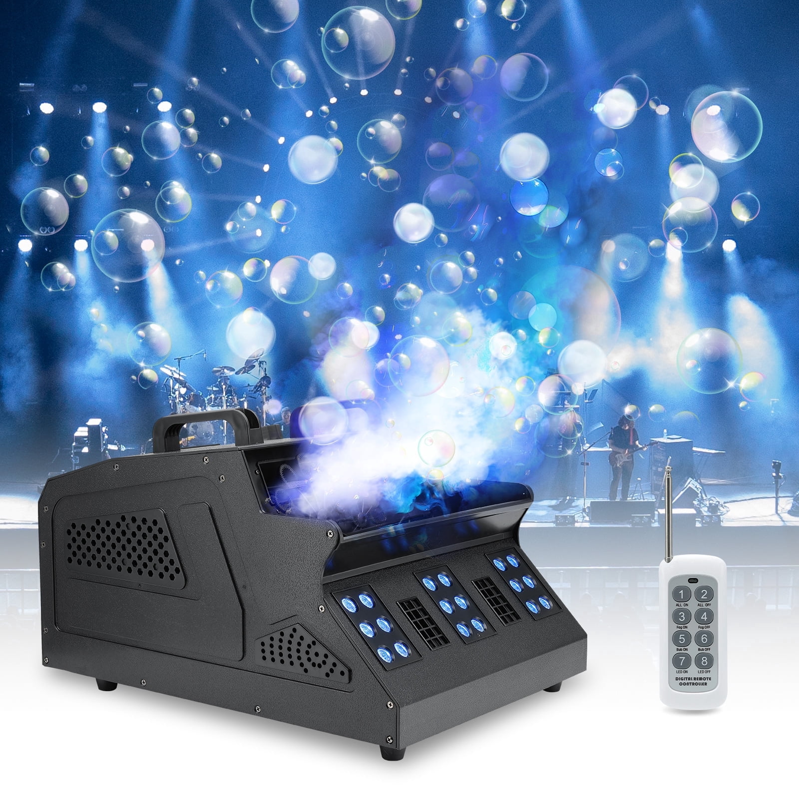 2000W Fog Bubble Machine, 3 in 1 Fog Machine with 2 Bubble Fans, 7 CH RGB 18 LED RGBW Lights Smoke Bubble Machine for Wedding, Birthday, Halloween, DJ Party, Stage