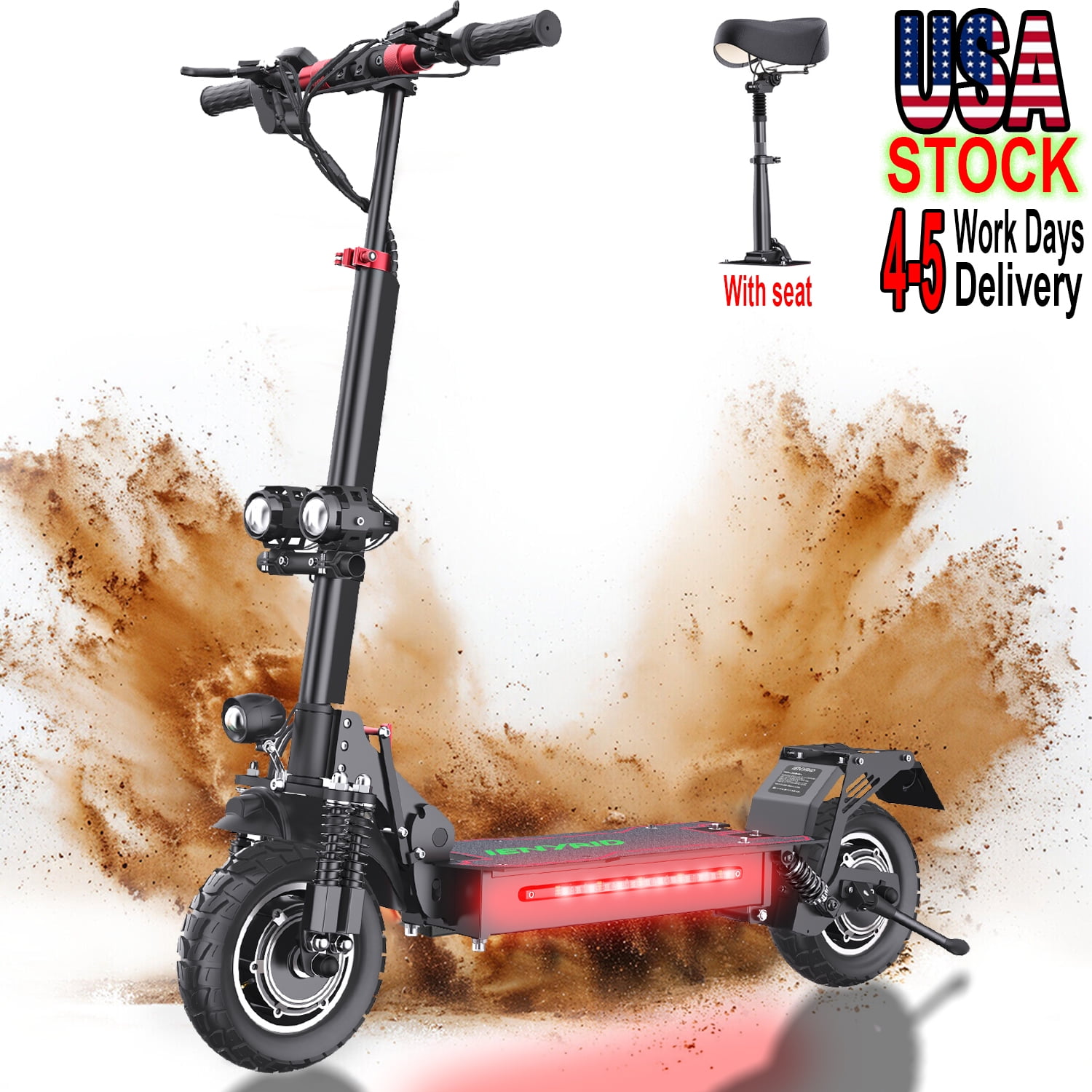 2000W Folding E-Scooter,Electric Scooter with seat 10" Solid Tires,Dual Motor up to 32 MPH and 38 Miles Range, Foldable Electric Scooter for Adults , Black,with Twin headlights,2025 NEW Hot escooter