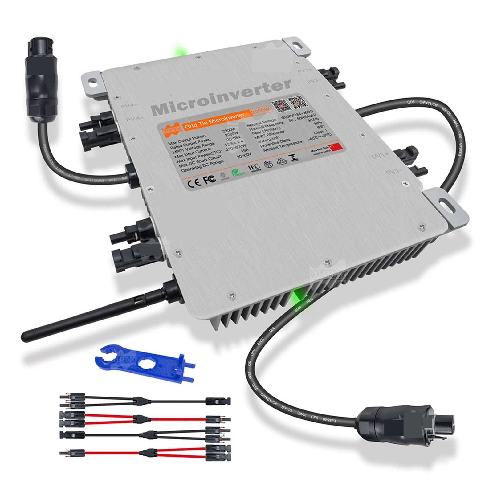 2000W Grid Tie Solar Inverter 4 MPPT Micro Inversor Solar Panel 230VAC 240V 60Hz With Built-in WIFI Microinversor ,Multiple Protection Functions