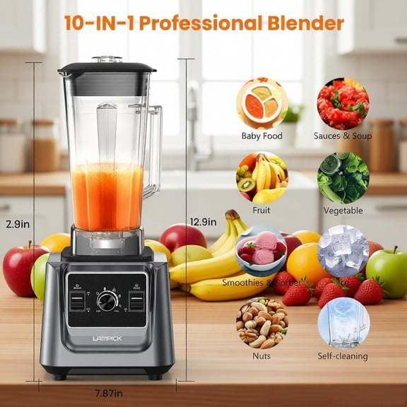 2000W High Speed Professional Countertop Blender with 68 oz Pitcher & 27 oz To-Go Cup for Smoothies, Ice, Frozen Fruit, BPA-Free, Variable Speed Pulse Function Self-Cleaning