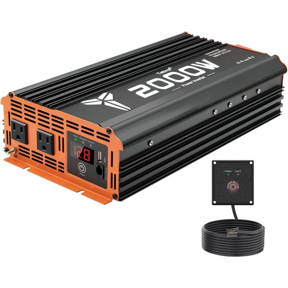 2000W Inverter 12V DC to 110V AC Converter for , RV, , Off-Grid Solar Power Inverter with Built-in 5V/2.1A , AC Hardwire Port, Remote Controller