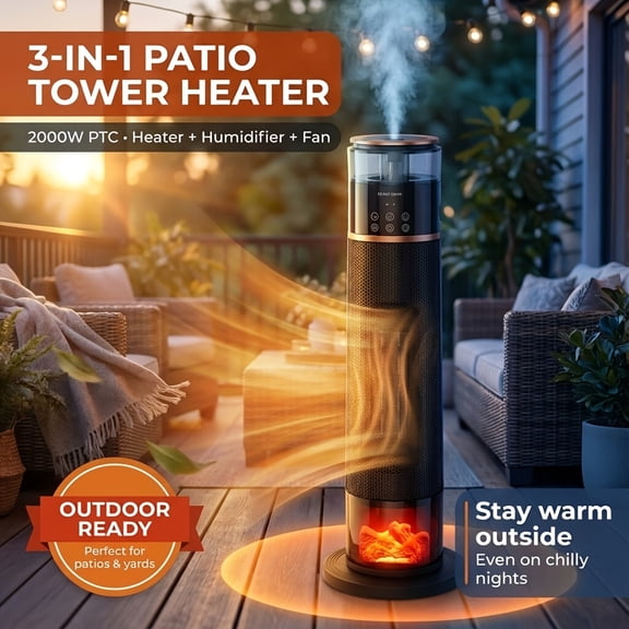 2000W Large Space Heater with 3D Flame Atmosphere Light - 3-in-1 Heater Humidifier & Fan, 120 Oscillation, 1-12H Timer & 8 Safety Features for Home Office Patio