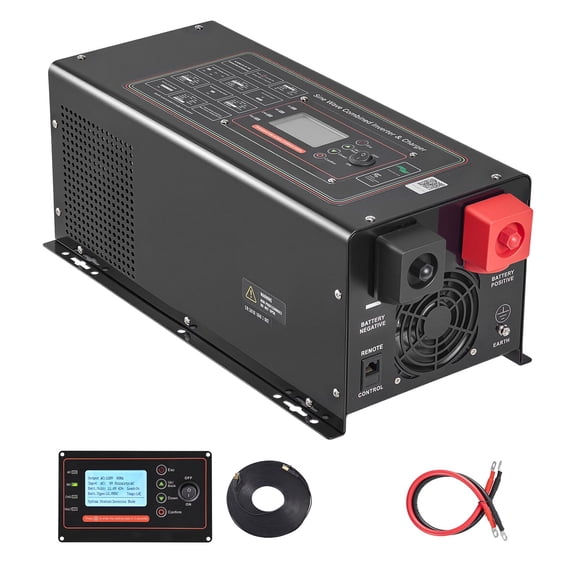 2000W Low Frequency Pure Sine Wave Inverter Charger, DC 12V to AC 120V Converter with GFCI, LCD & Remote for RV and Home Battery Power System