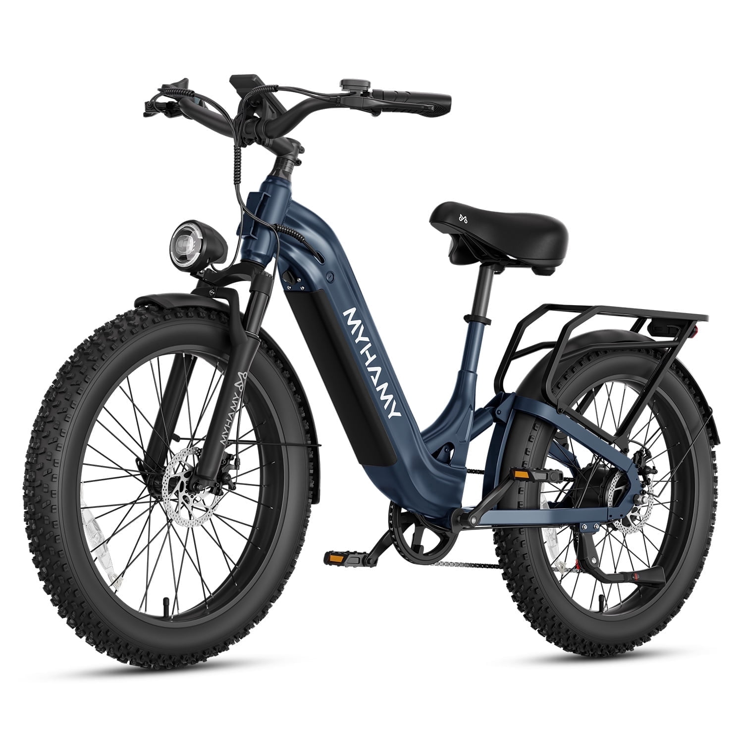 2000W Peak Electric Fat Tire Bike for Adults, 28MPH Ebike, 48V 18Ah Battery, 80 Miles Max Range, 24"x3.0" All-Terrain E-Bike for Snow/Sand/Off-Road, Full Suspension, 7-Speed, 11" Extra-Wide Seat