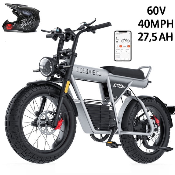 60V 27.5AH Removable Battery,2000W (Peak) Motor COSWHEEL CT20s Electric Bike for Adults, up to 40MPH,100 Miles . Electric Motorcycle, 20" Fat Tire ,with APP UL2849