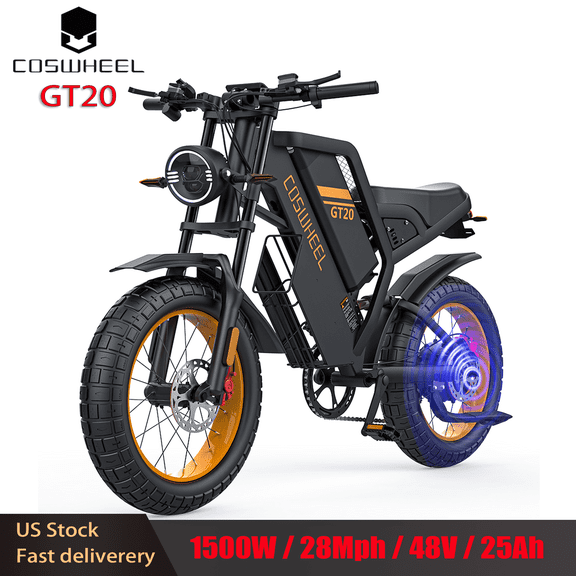2000W(Peak) Motor Electric Bike for Adults,COSWHEEL GT20 Ebike 48V 25AH Removable Battery,31MPH & 93 Miles 7-Speed Electric Motorcycle, 20" x 4.0 Fat Tire Electric Dirt Bike