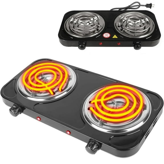 2000W Portable Double Burner Electric Hot Plate - Compact, Overheat Protection, Ideal for Camping, Tailgates & Small Kitchens