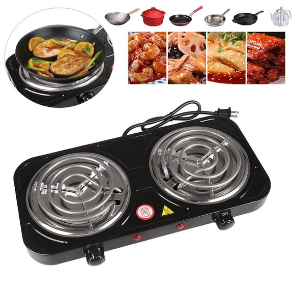 2000W Portable Electric Double Burner, Electric Hot Plate Kitchen Cooktop Cooking Stove Frying Pan and Easy to Clean for Home or Dorm, 5 Adjustable Temperatures, Black