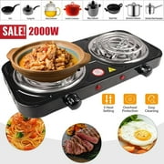2000W Portable Electric Double Burner, Electric Hot Plate Kitchen Cooktop Cooking Stove Frying Pan and Easy to Clean for Home or Dorm, 5 Adjustable Temperatures, Black