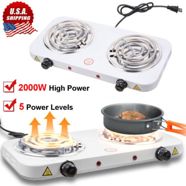 2000W Portable Electric Double Burner Hot Plate Cooktop RV Dorm