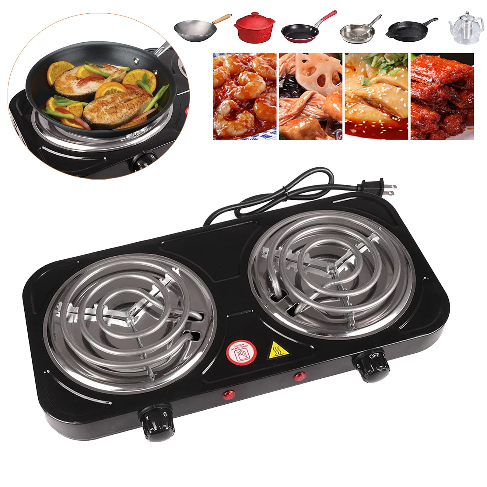 2000W Portable Electric Double Burner, Countertop Cooktop, Easy Clean