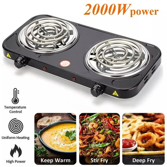 XEENSO 2000W Portable Kitchen Electric Double Burner Hot Plate Cooktop Cooking Stove