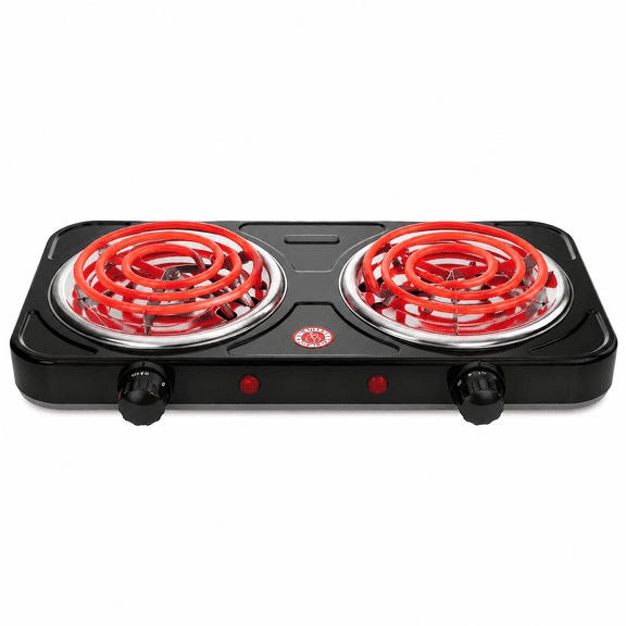 2200W Portable Electric Hot Plate for Cooking, Double Coil Electric Burner, Two Burner Electric Cooktop, Electric Stove with 2 Burner, Adjustable Temperature Control, Black