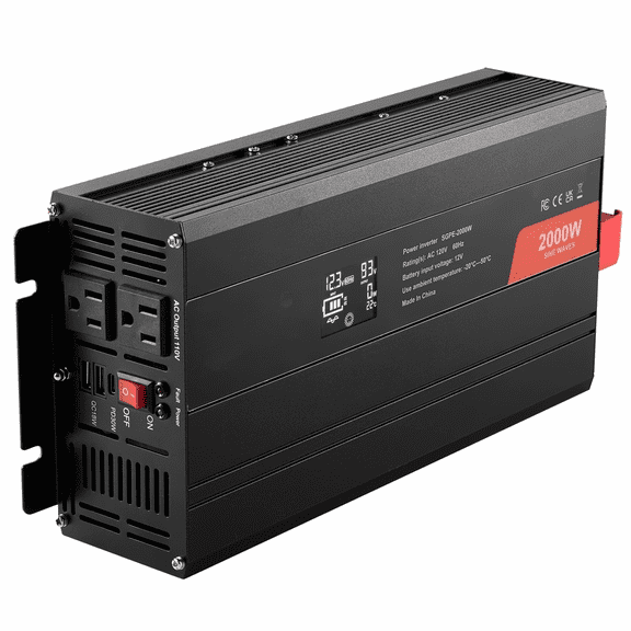 2000W Pure Sine Wave Inverter, 12V to 110V Power Inverter with 2 AC Outlets & 3 USB Ports, LCD Remote Control, for RV Camping, Home Emergency Backup