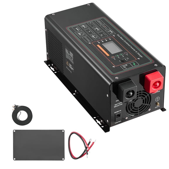 2000W Pure Sine Wave Inverter Charger 12V DC to 120V AC with LCD Display Remote Control for Solar RV Boat Home Off Grid Power
