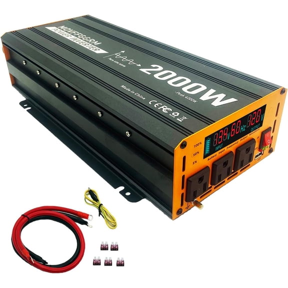 2000W Pure Sine Wave Power Inverter peak-4000 Watt,DC 12V to 110V,with 3xAC,USB Port,LCD Digital Display