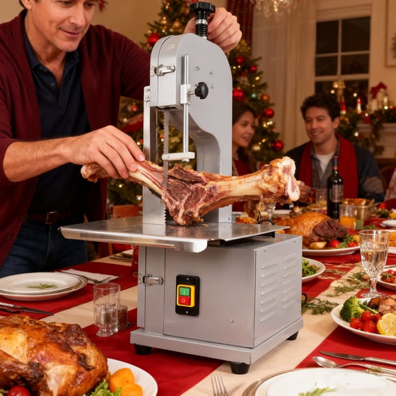 2000W Stainless Steel Meat Bone Cutting Machine , Commercial Electric Bandsaw, Electric Bone Saw With 8 x Imported, with 19 x 15 In Work bench, For Kitchen Home Factory
