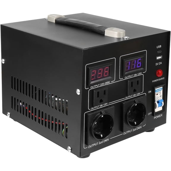 2000W Step Up/Down Voltage Converter Transformer 110V-220V Dual Conversion with US/EU Outlets and 5V USB Port, CE Certified