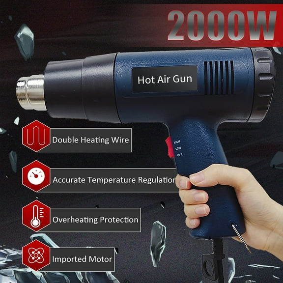 2000W Temperature Heat Gun Kit with 4 Nozzle Attachments for Shrink Wrapping,Paint Removal,Rusted Bolt Stripping