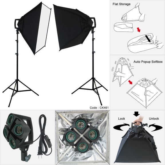 2000W Video Continuous Lighting Photography Softbox Light Stand Photo Studio Kit for Studio, Portrait, Video Shooting