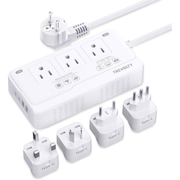 2000W Voltage Converter US to Europe for Hair Dryer, 220V to 110V Converter for European Travel with 3 AC 2 USBC 2 USBA Ports, European Travel Plug Adapter with Type C/G/I/L (White)