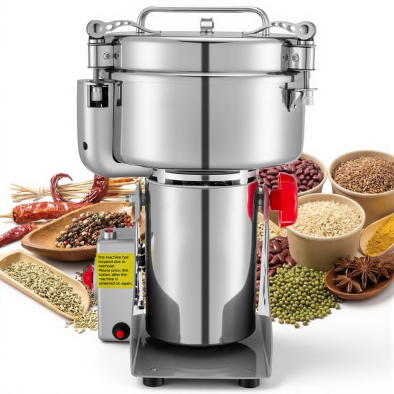 2000g Electric Grain Mill Grinder, 3400W 32000RPM High Speed Spice Corn Dry Grinding Machine, Stainless Steel Pulverizer Powder Machine for Dried Grains Coffee Beans Spices Nuts (270 Swing Type)