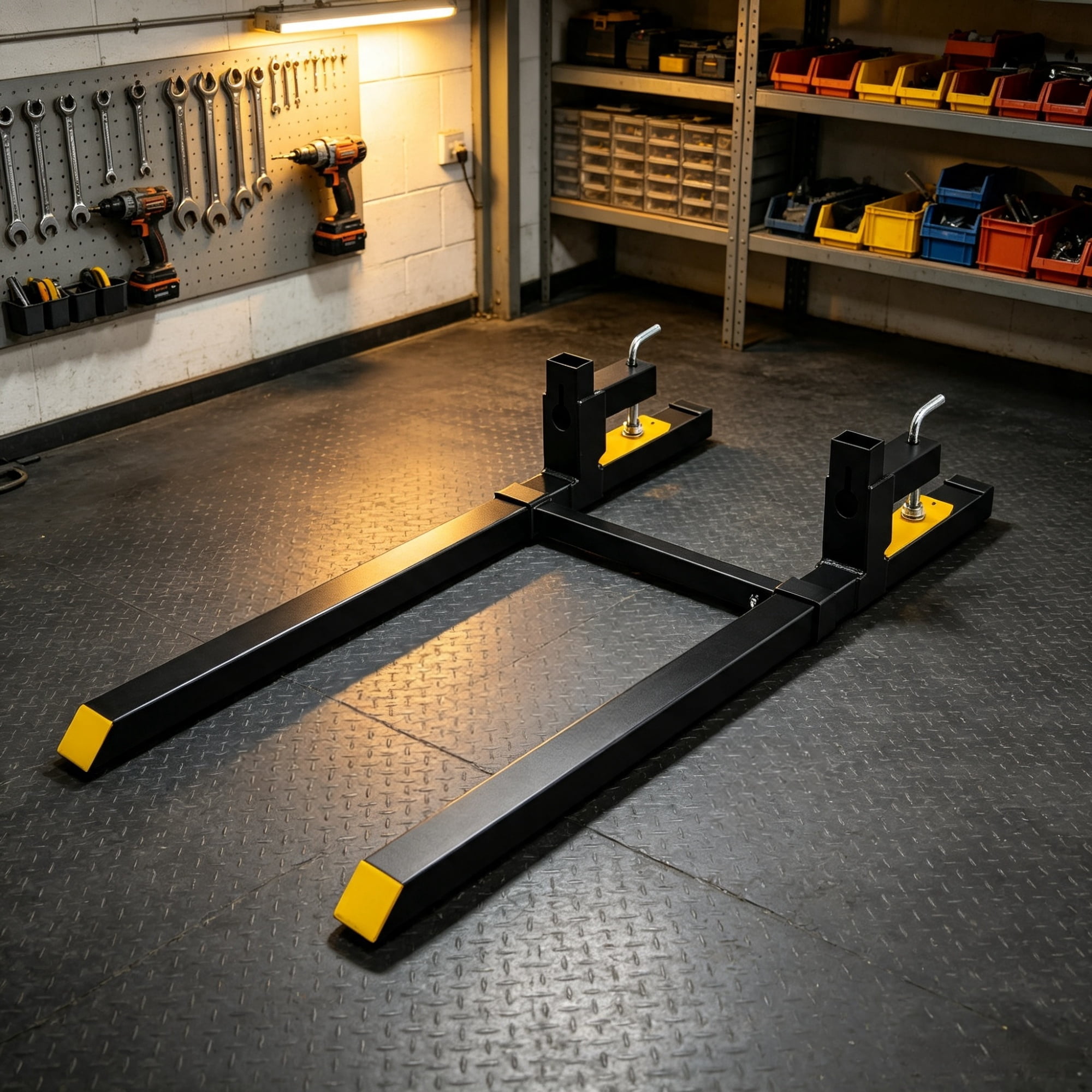 2000lbs 60" Clamp-On Pallet Forks, Heavy Duty Tractor Bucket Forks with Adjustable Stabilizer Bar for Skid Steer