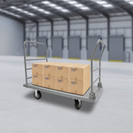 2000lbs Steel Platform Truck 48x24x36" Hand Push Flat Cart 2 Casters w/ Brake for Delivery Stations, Logistics Centers, Construction Sites