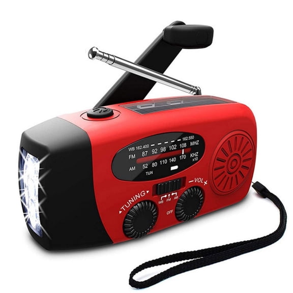 2000mAh Multifunctional Portable Solar Hand Crank Radio FM AM WB Weather Radio USB Charging Emergency Flashlight Power Bank ,Portable