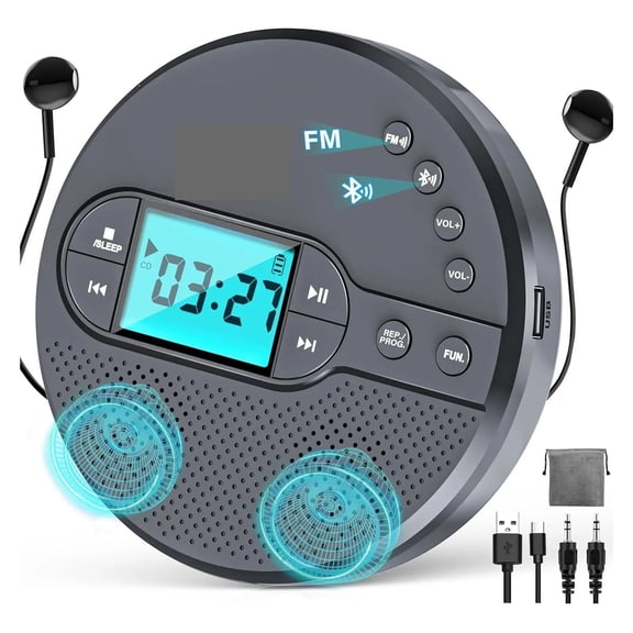 2000mAh Rechargeable CD Player with Bluetooth, FM, Headphones, LCD, AUX, Speaker ,Multi-Functional