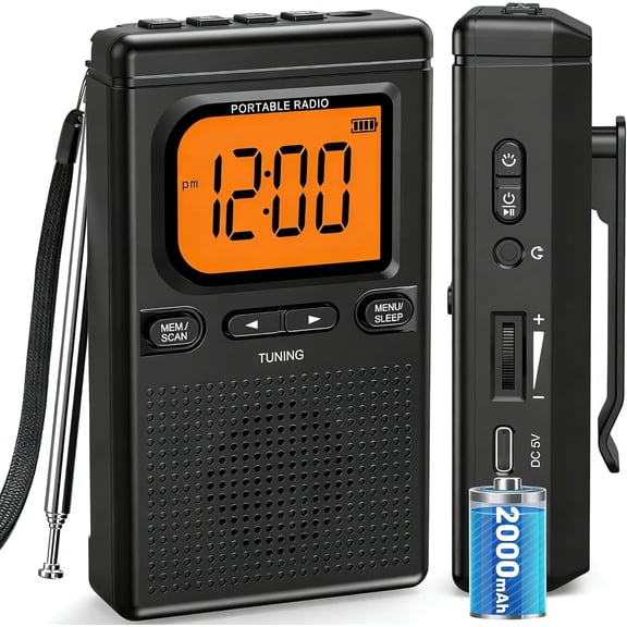 2000mAh Rechargeable AM FM with Bluetooth Portable Transistor Pocket with Best Reception Digital Tuning, Flashlight,LCD Screen,Earphone Jack, Sleep Timer and Alarm Clock for Jogging