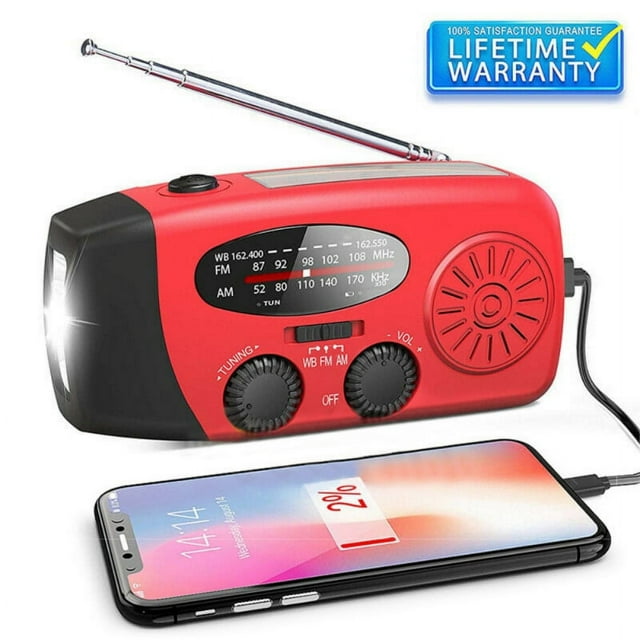 2000mAh Solar Hand Crank Dynamo AM/FM/NOAA Weather Radio LED Flashlight Charge Emergency
