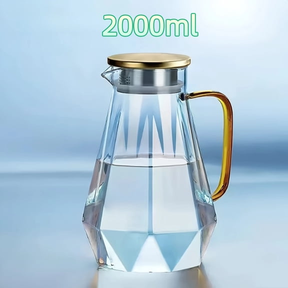 2000ml BPA-Free Water Pitcher with Gold Diamond Pattern Lid, Lead-Free Plastic Water Dispenser Safe for Dishwasher, Temperature Resistant from -4F to 302F (Clear)