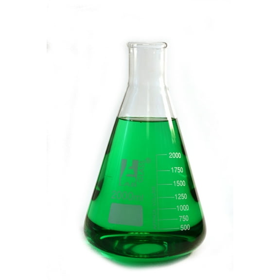 Erlenmeyer Flask, 2000ml - Borosilicate Glass - Narrow Neck, Conical Shape - White Graduations - Eisco Labs