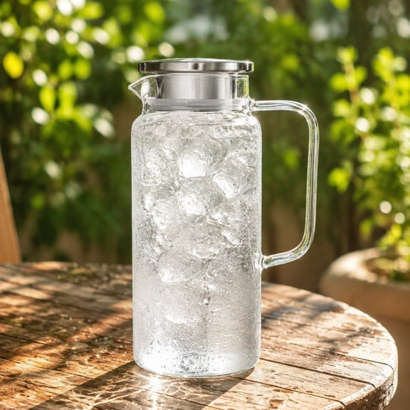 2000ml Glass Cold Kettle with Anti-slip Anti-scald Handle, High/Low Temperatures-resistant Water Jug, for Summer Cold Water Beverage Tea Filling