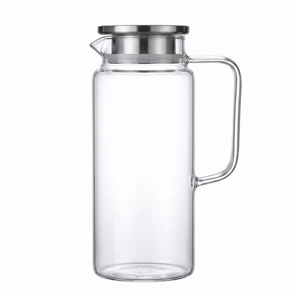 2000ml Glass Water Pitcher with Lid and Filter Large Capacity High Borosilicate Glass Cold Kettle Right Angle Handle Carafe for Iced Tea Juice Milk Stainless Steel Infuser for Fruit Slices Clear