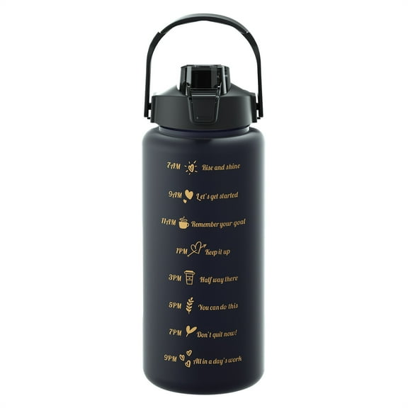 2000ml Graduated Water Bottle With Straw And Flip Lock Black BPA Free Plastic