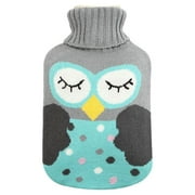 2000ml Hot Water Bag Classic Hot Water Bottle Portable Hand Warmer with Knitted Container Bag (Green, Owl Pattern)