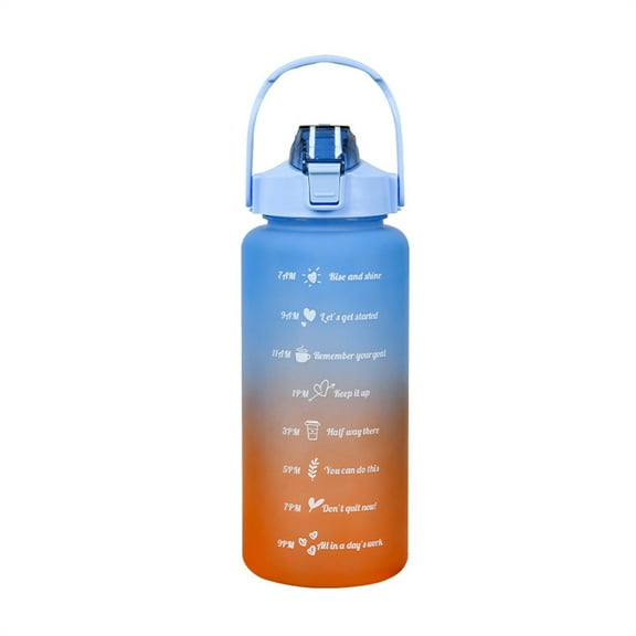 2000ml Sports Gallon Motivational Water Bottles with Time Marker Wide Mouth GYM Big Water Bottle with Straw & Handle, Leakproof BPA Free Fitness Sports (2L Blue, Plastic, Pack of 1)