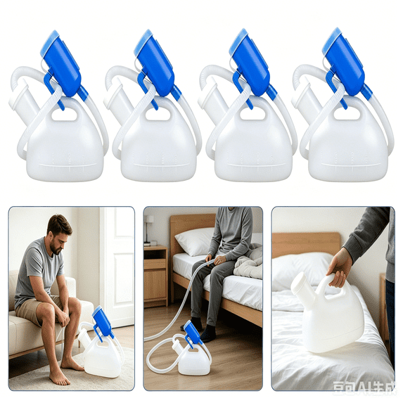 2000ml Urinals for Men, Urine Bottle for Men, Male Portable Pee Bottle, Spill Proof Men's Potty Portable Urinal, 45.2" Long Tube with Lid for Camping Car Travel Bed Emergency Urination Device 4PCS