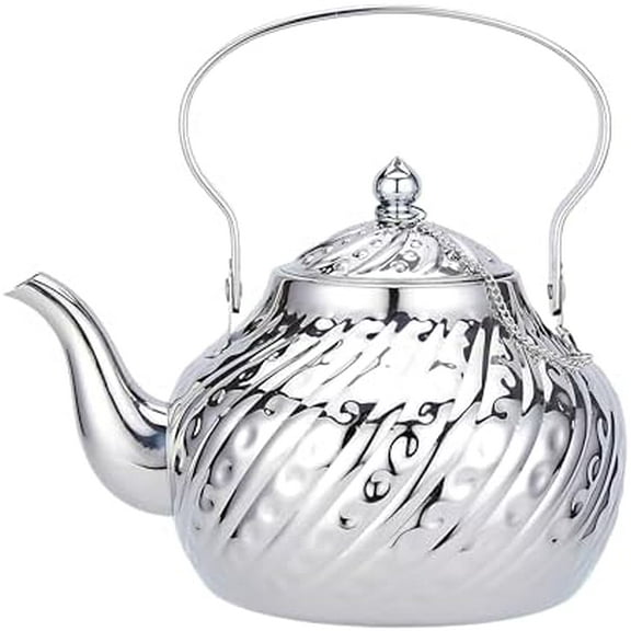 2000ml stainless steel antique style teapot,with Infuser, thickened boiling kettle, lifting handle,Silver