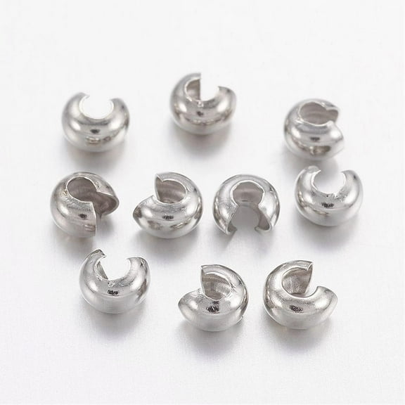 2000pc Brass Crimp Beads Covers Nickel Free Platinum Color Size: About 3mm In Diameter Hole: 1.2~1.5mm