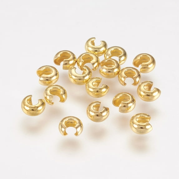 2000pcs Brass Crimp Beads Covers Round Golden About 3.2mm In Diameter 2.2mm Thick Hole: 1mm