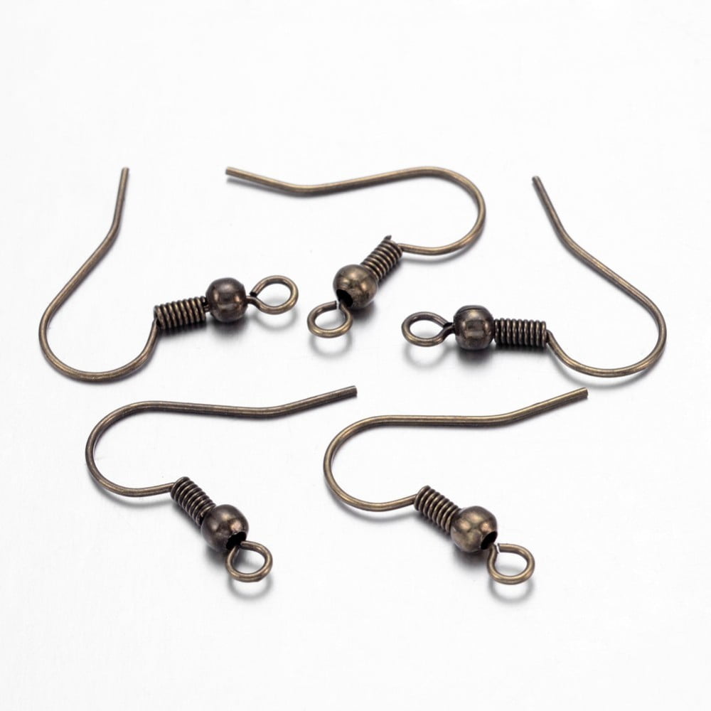 2000pcs Brass Earring Hooks Ear Wire with Beads and Horizontal Loop Nickel Free Antique Bronze 19mm Hole: 1.5mm 21 Gauge Pin: 0.7mm