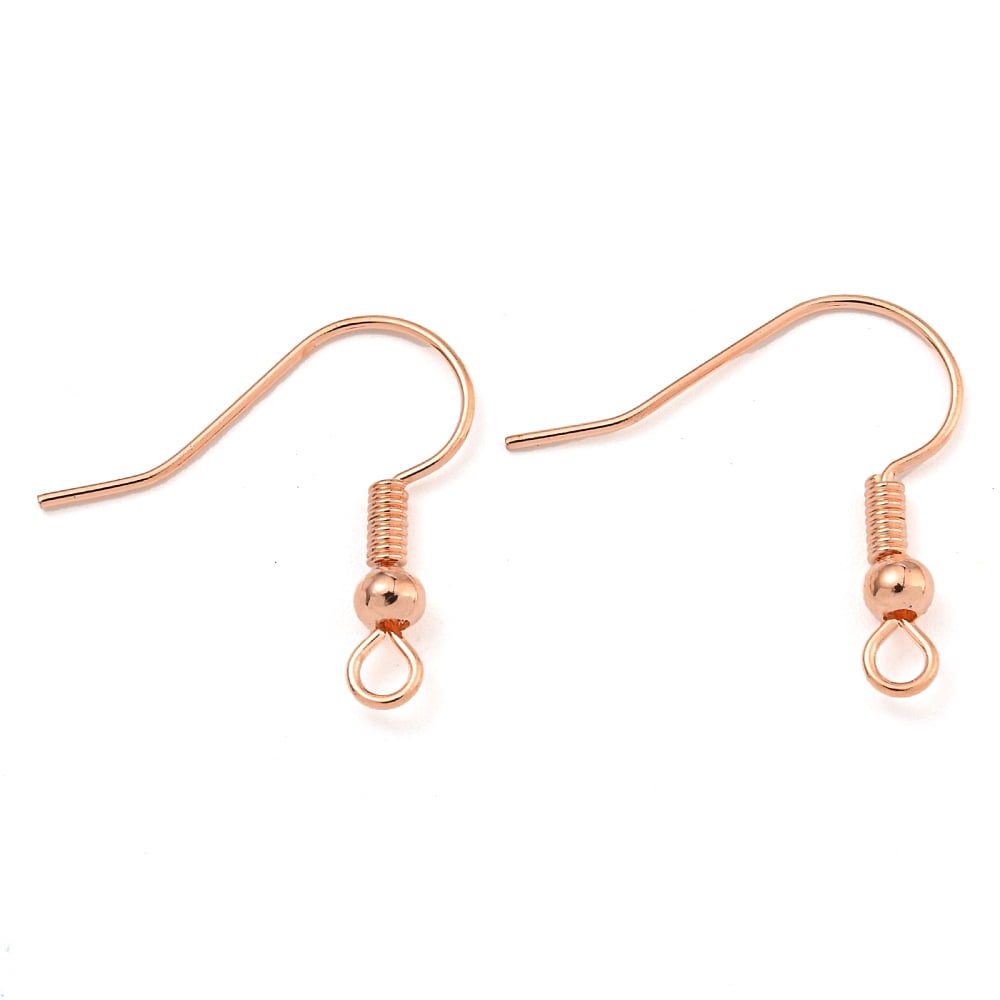2000pcs Brass Earring Hooks with Beads Lead Free Rose Gold 19mm Hole: 1.5mm 21 Gauge Pin: 0.7mm